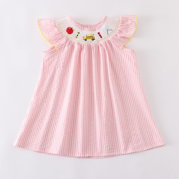 Other - Boutique Back to School Apple School Bus Embroidered Smocked Dress
